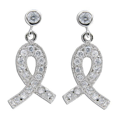 Sterling Silver Ribbon Design with Clear CZ Earrings  