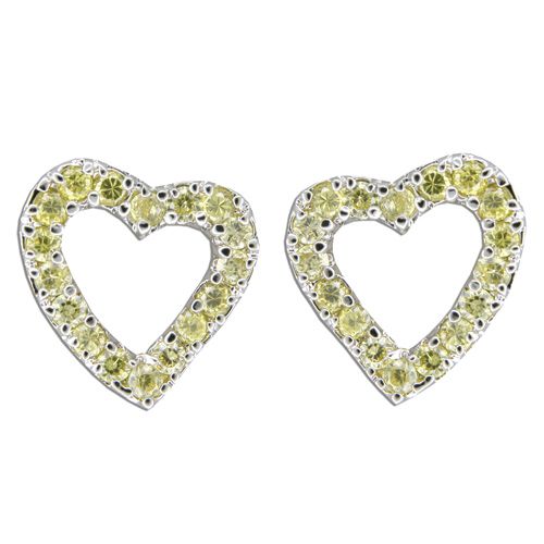 Sterling Silver Open Heart with Citrine Yellow CZ Earrings 