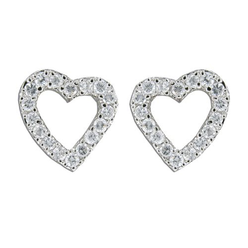 Sterling Silver Open Heart with Clear CZ Earrings (L)