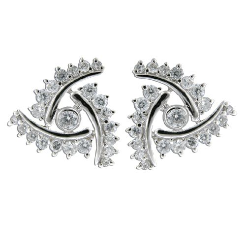 Sterling Silver Swirl Design with Clear CZ Earrings 
