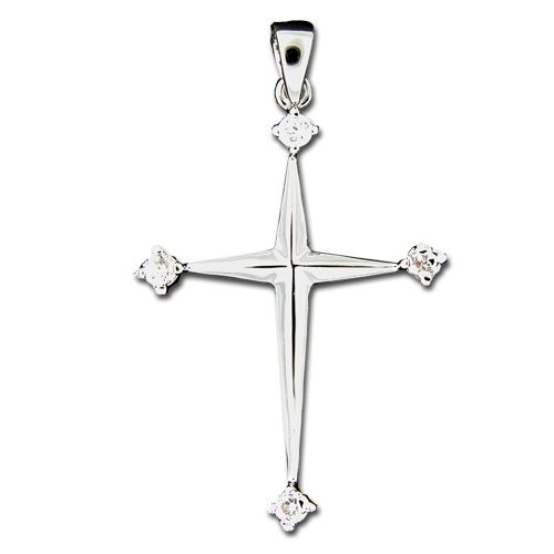 Sterling Silver Simple Cross Design with Clear CZ Pendant 
