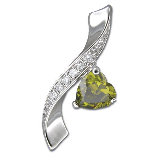 Sterling Silver Heart Vine with Period Green CZ Pendant 