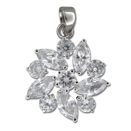 Sterling Silver Flower Design with Clear CZ Pendant