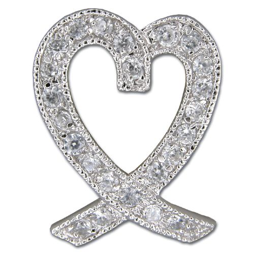 Sterling Silver Ribbon Heart with Clear CZ Pendant