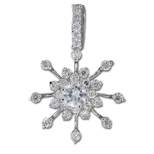 Sterling Silver Snowflake Design with Clear CZ Pendant 