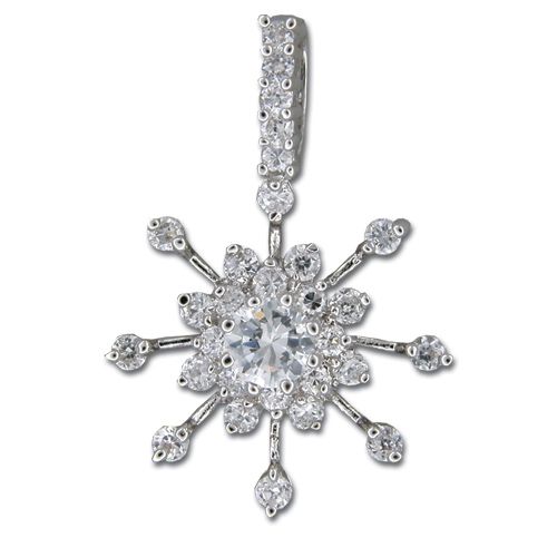 Sterling Silver Snowflake Design with Clear CZ Pendant