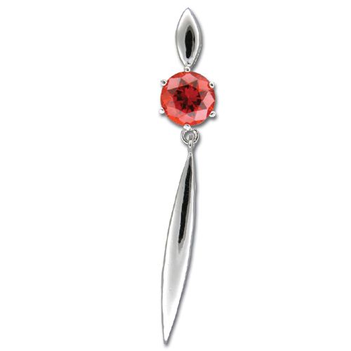 Sterling Silver Minimalist Round-Cut Ruby Red CZ Drop Pendant 