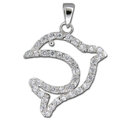 Sterling Silver Hawaiian Dolphin with Clear CZ Pendant 