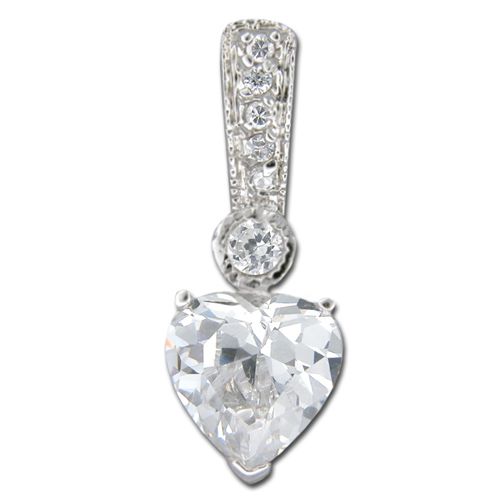 Sterling Silver Clear CZ Heart Pendant 