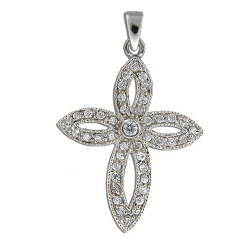 Sterling Silver Vintage Cross with Channel Set Clear CZ Pendant 