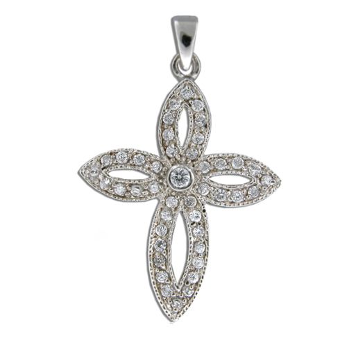 Sterling Silver Vintage Cross with Channel Set Clear CZ Pendant