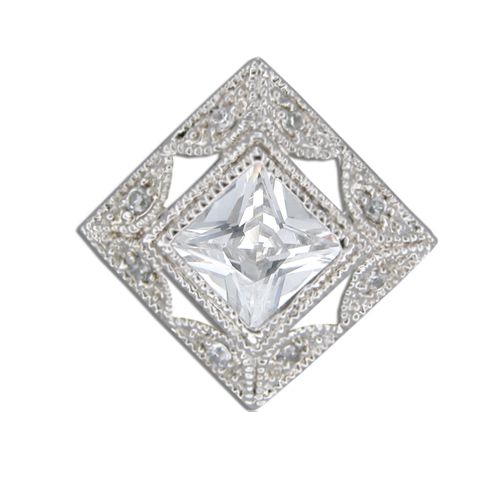 Sterling Silver Vintage Design with Square-Cut Clear CZ Pendant