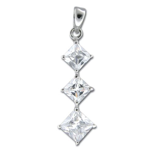Sterling Silver Triple Rhombus Shaped Clear CZ Drop Pendant