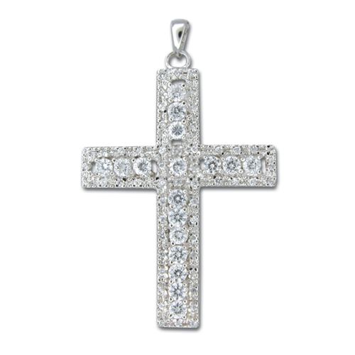 Sterling Silver Cross with Channel Set Clear CZ Pendant 