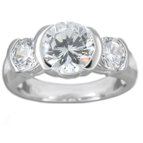 Sterling Silver Triple Round-Cut Clear CZ Ring 