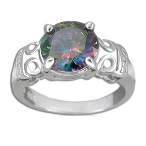 Sterling Silver Scrolls with Mystic Topaz Color CZ Ring 