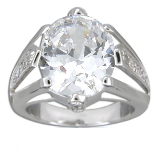 Sterling Silver Oval Shaped Clear CZ with Channel Set Clear CZ Thick Band Ring
