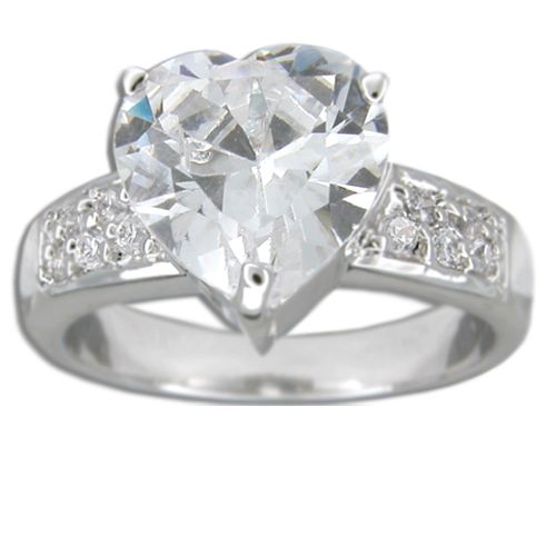 Sterling Silver Heart Shaped Clear CZ Ring 