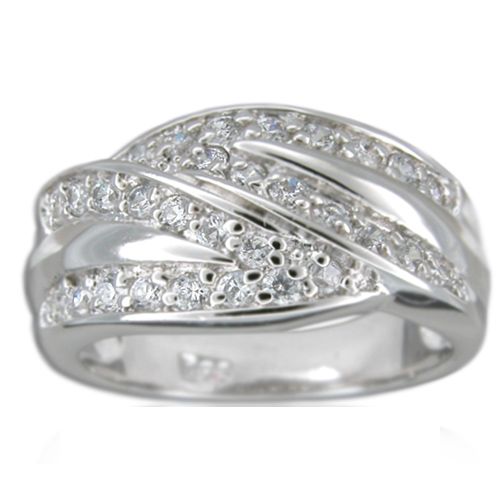 Sterling Silver Channel Set Clear CZ Double Twist Thick Band Ring 