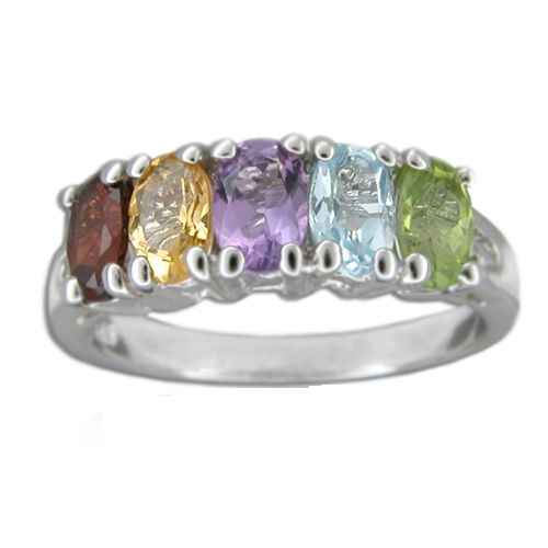 Sterling Silver Oval Shaped Multi-Color CZ Ring
