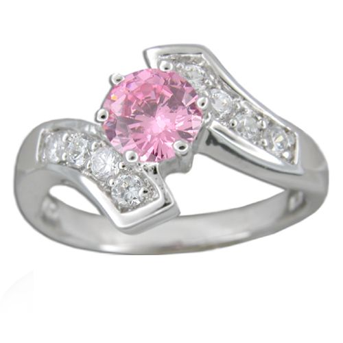 Sterling Silver Twist with Pink Tourmaline CZ and Clear CZ Ring