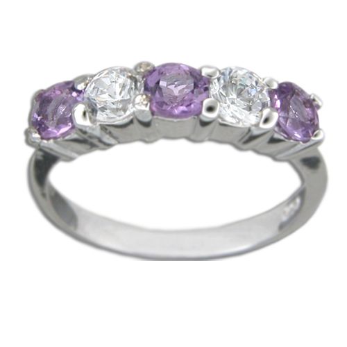 Sterling Silver Round-Cut Amethyst Purple CZ and Clear CZ Ring