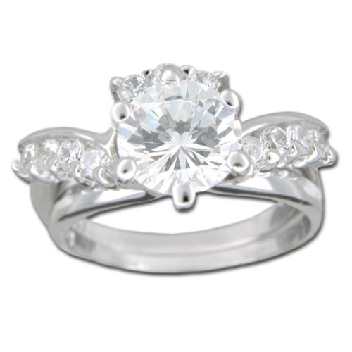 Sterling Silver Round-Cut Clear CZ with Princess Crown Stacking Ring