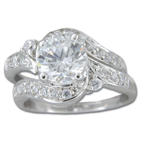 Sterling Silver Swirl with Clear CZ Stacking Ring