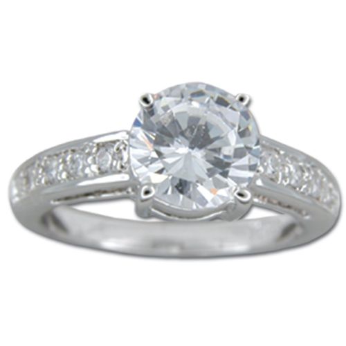 Sterling Silver Round-Cut Clear CZ with Channel Set Clear CZ Minimalist Ring