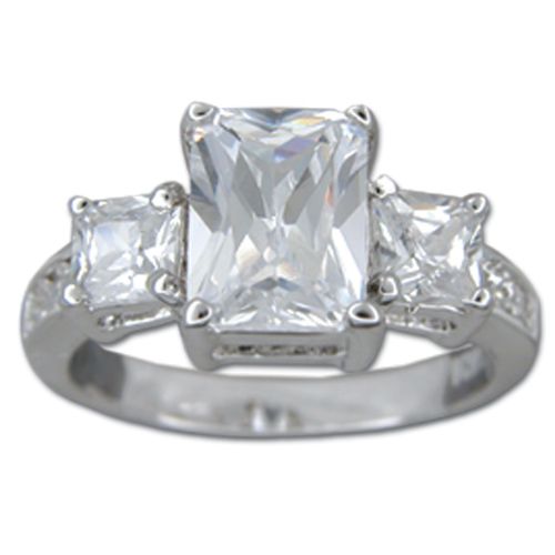 Sterling Silver Minimalist Triple Rectangular shaped Clear CZ Ring