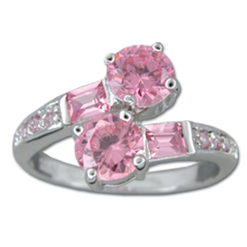  Sterling Silver Double Round-Cut Pink Tourmaline CZ Wrap Ring