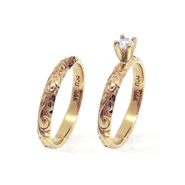 14KT Yellow Gold Petite Diamond Hawaiian Engagement and Wedding