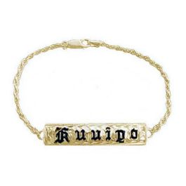 14KT Gold Hawaiian ID Bracelet with Custom Name in black Enamel