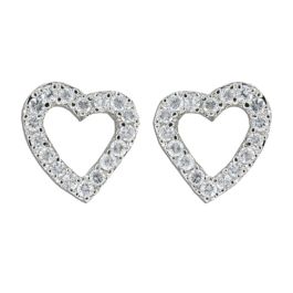 Sterling Silver Open Heart with Clear CZ Earrings (L)
