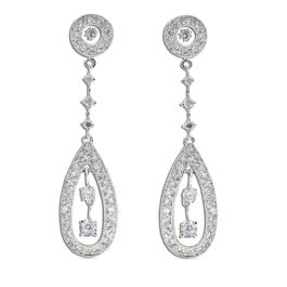 Sterling Silver Vintage-Style Teardrop with Clear CZ Drop  STERLING silver cz damask design dangle drop earrings main image 0