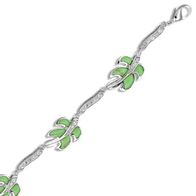 Sterling Silver Hawaiian Green Turquoise Monstera Bracelet with CZ by ParadiseCollection.com
