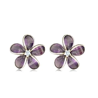 Sterling Silver 15MM Hawaiian Plumeria with Lab-Created Semi