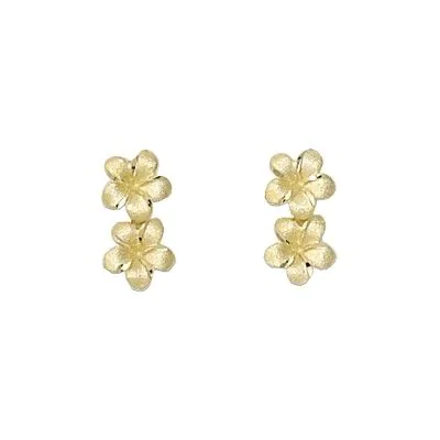 7MM SOLID 14K PINK ROSE GOLD HAWAIIAN FANCY PLUMERIA FLOWER STUD EARRINGS