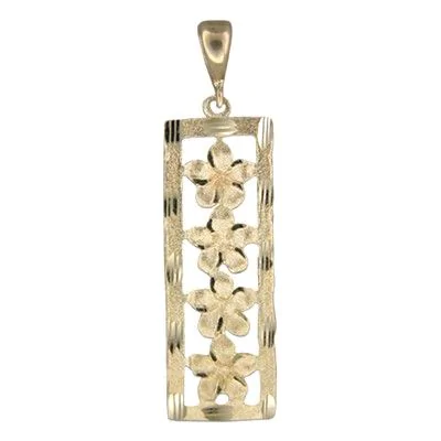 14kt Yellow Gold 4 Hawaiian Plumeria Vertical Pendant
