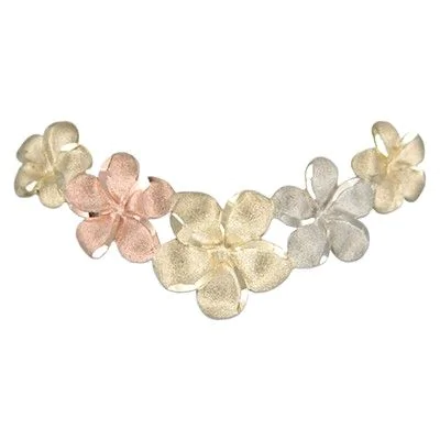14kt Solid Tri-Color Gold Graduated Matted Hawaiian Plumeria Slide