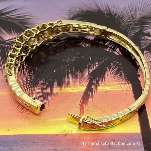 14KT Gold Hawaiian Plumeria Bangle with Box Clasp and hinge