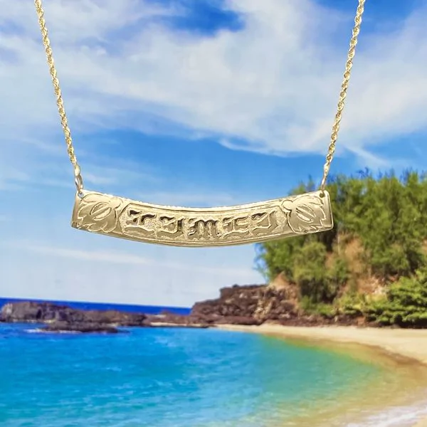 14K Yellow Gold Custom Hawaiian Horizontal Necklace with Turtles