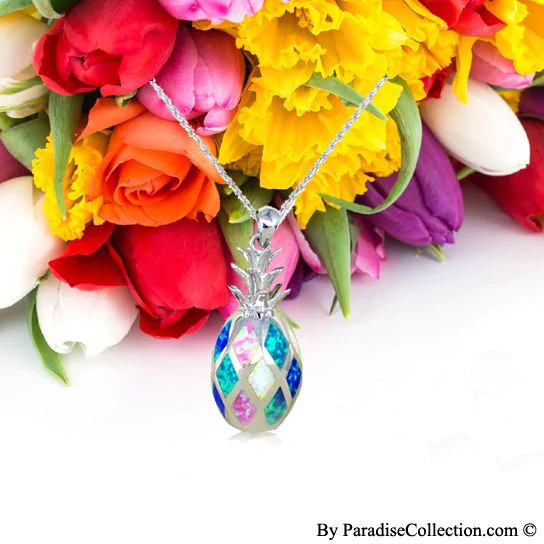 Sterling Silver Hawaiian Pineapple Shaped Rainbow Opal