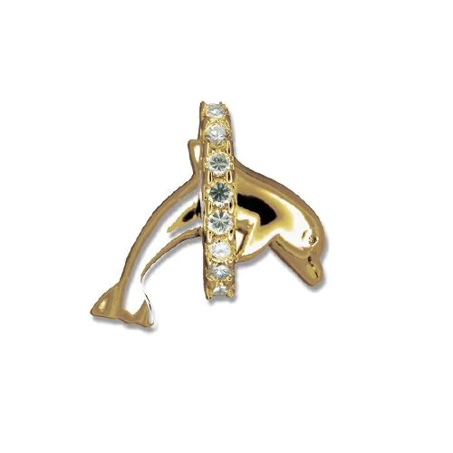 14kt Yellow Gold Jumping Dolphin & Hawaiian CZ Leis Pendant