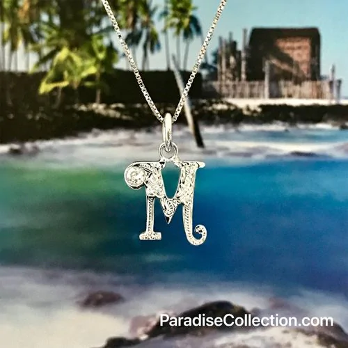 Sterling Silver Hawaiian Initial Pendant with CZ