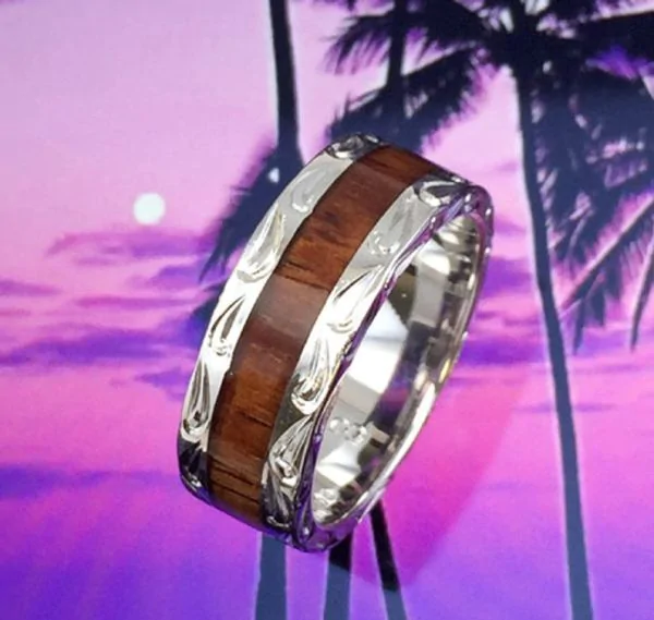 Sterling Silver Hawaiian Koa Wood Men's Eternity 7mm Ring