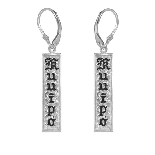 Sterling silver Custom Hawaiian Lever Back Earrings Black Border