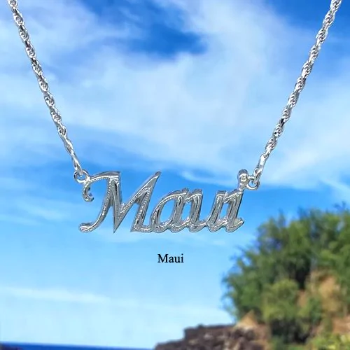 Sterling Silver Hawaiian Script Name Plate Necklace