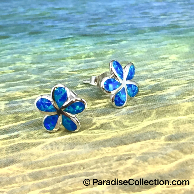 Blue Opal Plumeria Pierced earrings